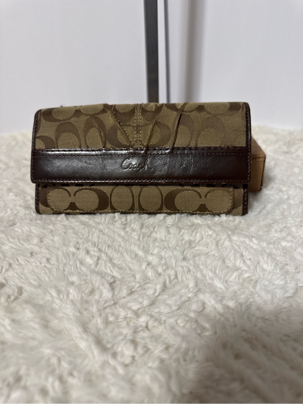 Coach Brown Signature Canvas Continental Wallet with Dark Brown Leather Trim